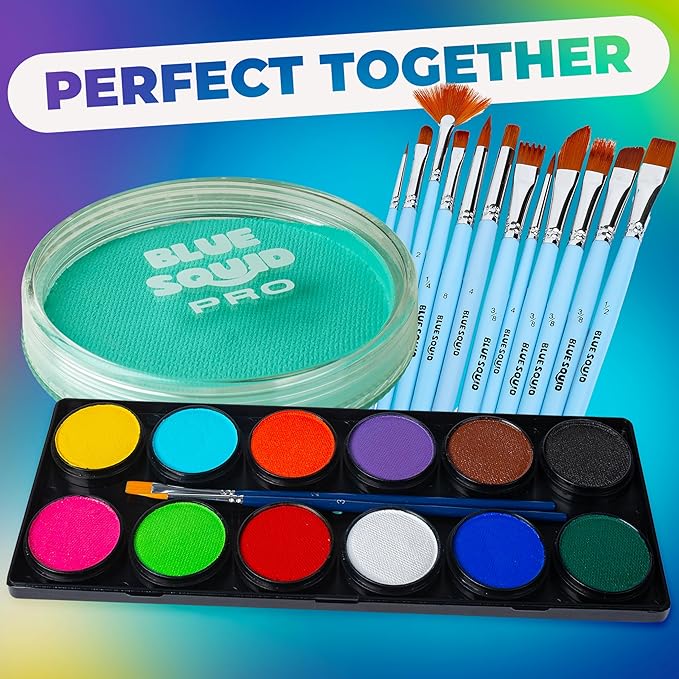 Blue Squid Face Paint Water Based Single Cake Professional Face & Body Paint - Water Activated, Kids Adults Face Painting for Costume, Halloween Makeup, Cosplay - UV Pastel Turquoise Face Paint 30g