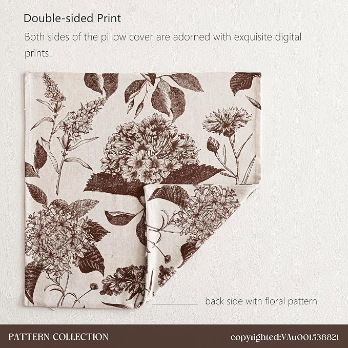 Foindtower Set of 2 Linen Floral Throw Pillow Covers Vintage Accent Print Decorative Cushion Covers Farmhouse Boho Home Decor for Sofa Chair Couch Bedroom Living Room,24×24 Inch,Dark Brown