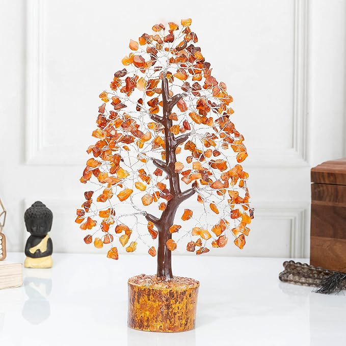 "Carnelian Chakra Tree of Life - Crystal Tree for Positive Energy, Handmade Gemstone Tree - Feng Shui Decor, Good Luck Money Tree Bonsai - Orange Healing Crystals for Sacral Chakra, Prosperity Gift"
