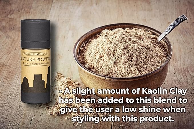 Organic Texture Powder for Men. Seattle Pomade Co. Creates Volume with certified organic materials. Fragrance-Free. Globally sourced certified organic materials.
