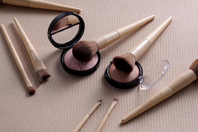 BS-MALL Professional Makeup Brush Set 18 Pcs Premium Synthetic Foundation Powder Concealers Eye Shadows Blush Makeup Brushes with Travel Case (Matte white beige)