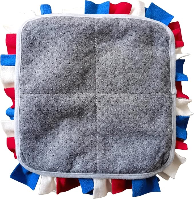 Pet Fleece Snuffle Mat Square Shape Foraging Mats Interactive Feeding Toy Anti Slip Slow Feeder Treat Dispenser for Dog Rabbit Guinea Pig (Blue/White/Red)