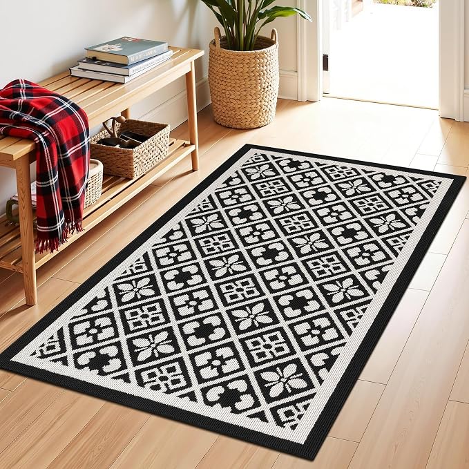 Ileading Large Indoor Door Mat 4x6t Absorbent Dog Mats for Muddy Paws,Machine Washable Living Room Area Rug with Non-Slip Rubber Backing Low-Profile Inside Carpet for Hallway,Kitchen(Black)