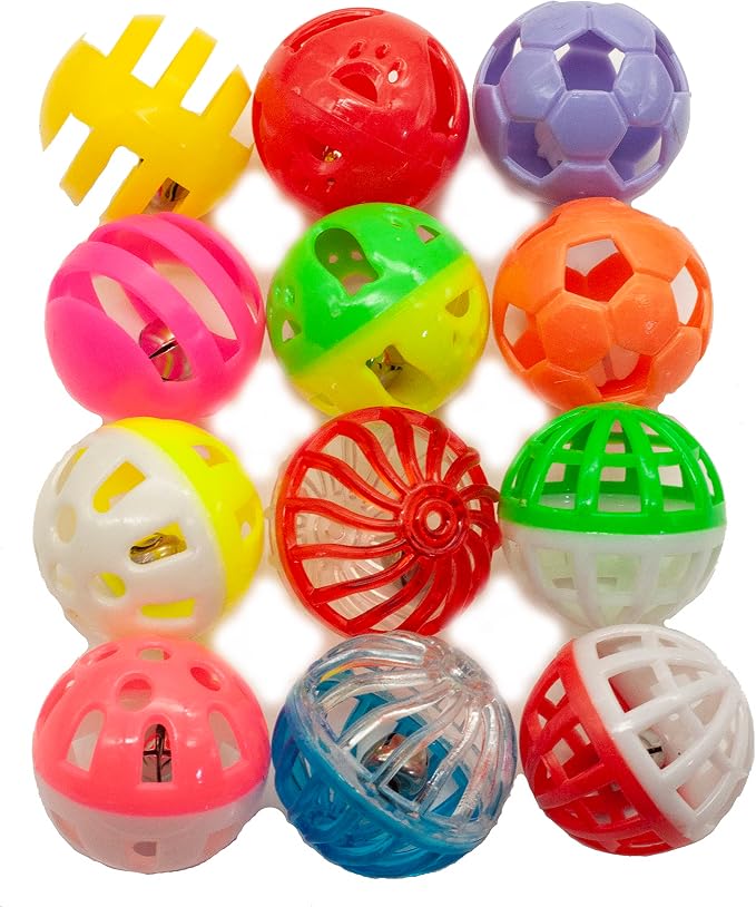 Fashion's Talk 12PCS Value Pack Plastic Ball Cat Toys Lattice Balls with Bell Jingle Kitten Toy,Gift Box 1.5" 6 Styles (Pack of 3)
