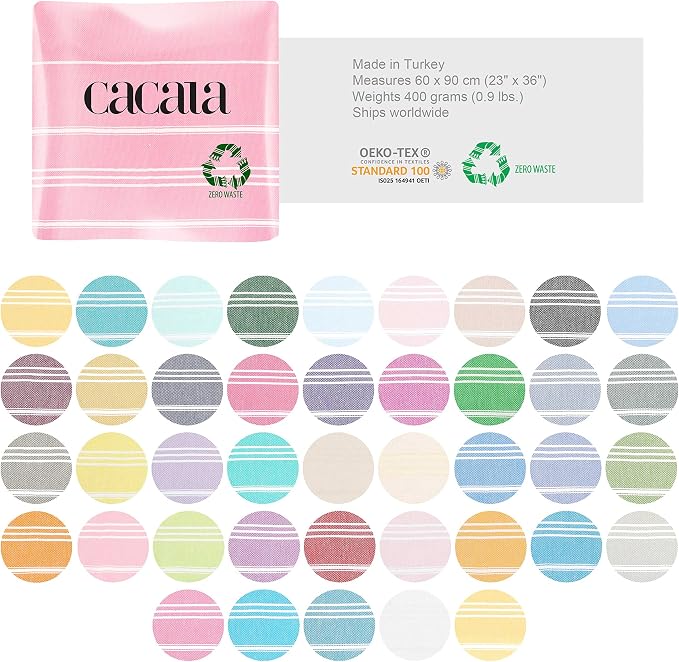 Cacala 100% Turkish Cotton Kitchen Tea Towels, Highly Absorbent Luxury Soft Quick Drying Dish Towel with Hanging Loop for Gym, Yoga, Bath, Sports, Cleaning and Kitchen (23 x 36), Pink