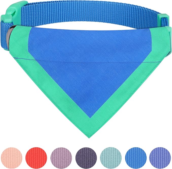 Blueberry Pet Laid Back Weekender Club Blue Cotton Blend Neckerchief Scarf Bandana Adjustable Dog Collar, Medium, Neck 14.5"-20"