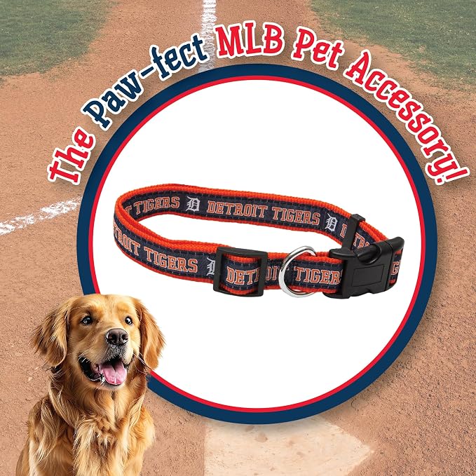 MLB Detroit Tigers Licensed PET COLLAR- Heavy-Duty, Strong, and Durable Dog Collar. Available in 29 Baseball Teams and 4 Sizes