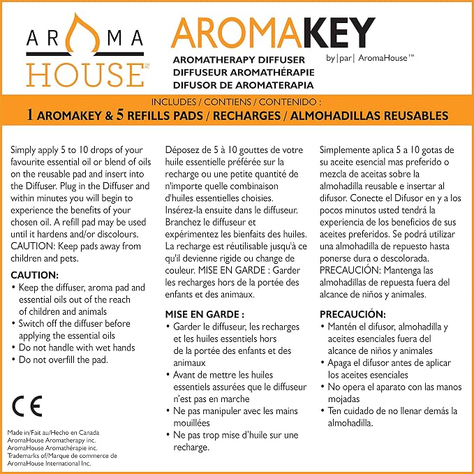 Aromakey USB Aromatherapy Diffuser with 5 Unscented Refill Pads for Bedroom - Bathroom - Kitchen - Home - Office - Car - Travel (White)