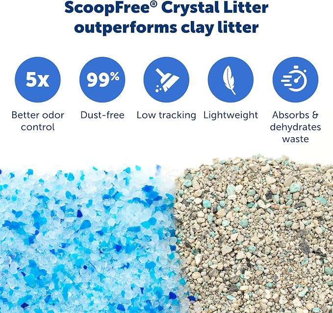 PetSafe ScoopFree Self-Cleaning Cat Litter Box Tray Refills with Premium Blue Non-Clumping Crystals, 3-Pack | No-Scoop Crystal Cat Litter, 5x Faster Odor Control, 99% Dust-Free, Easy Cleanup, Leak-Proof Disposable Tray Refill with Lid