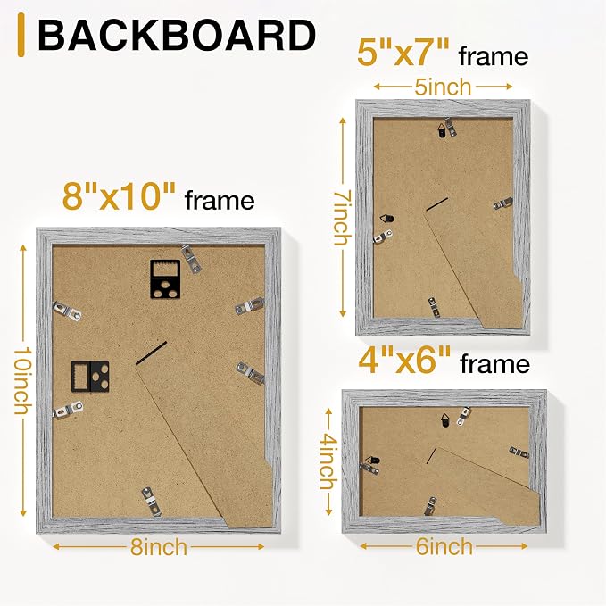 Vittanly 15 Pack Picture Frames Collage Wall Decor, Wall/Tabletop Display | Grey, Multi-Size Gallery Wall Frame Set: 3pcs 8x10, 6pcs 5x7, 6pcs 4x6. Picture Frame Set for Family