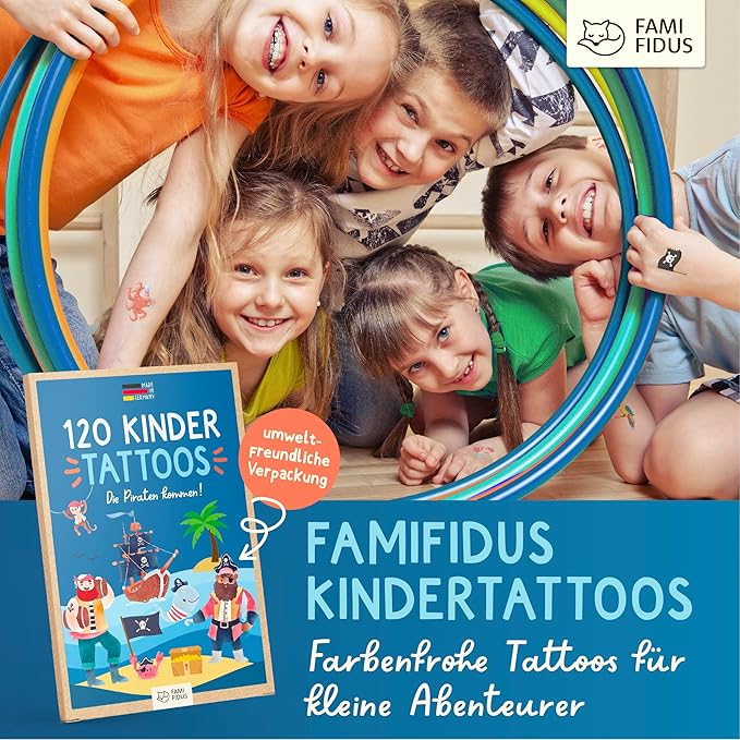 120 Skin-friendly Kids Tattoos - Dermatologically Tested & Rated VERY GOOD - Made in Germany - Our Temporary Tattoos for Kids (Pirates Theme)