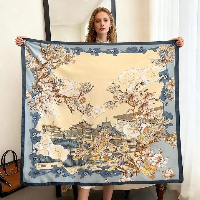 K-Elewon Large Square Scarf 43" Silk Scarf Fashion Scarves Silk Feeling Hair Wrapping Scarfs Night Sleeping Headscarf