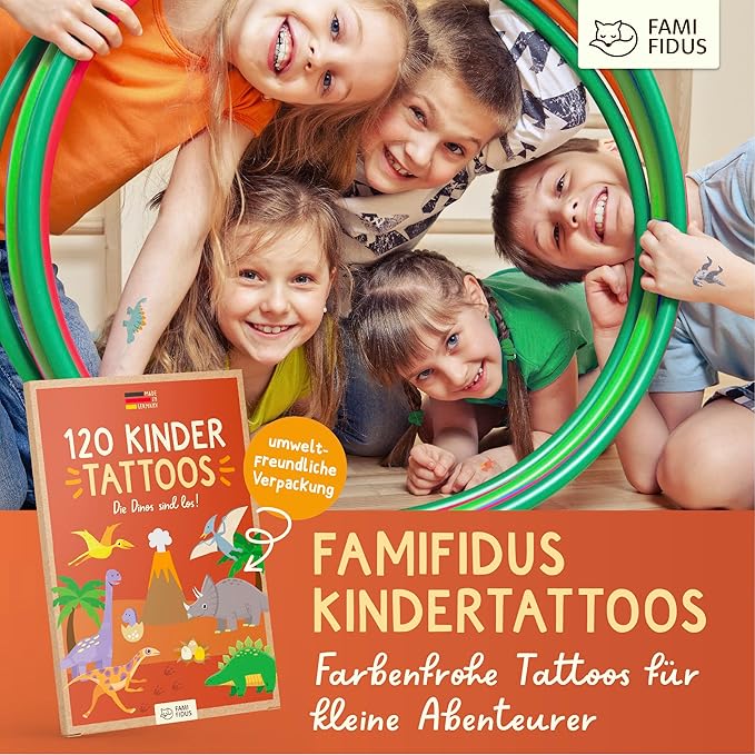 120 Skin-friendly Kids Tattoos - Dermatologically Tested & Rated VERY GOOD - Made in Germany - Our Temporary Tattoos for Kids (Dinos Theme)