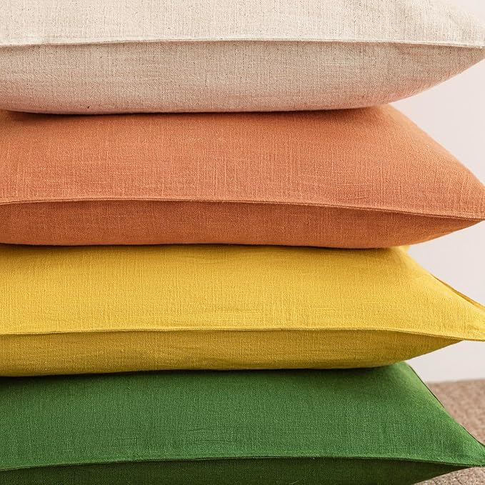 Foindtower Pack of 2, Decorative Linen Solid Throw Pillow Covers Soft Accent Euro Cushion Case Boho Farmhouse Pillowcase for Chair Couch Sofa Bedroom Living Room Home Decor 20 x 20 Inch Dusty Orange
