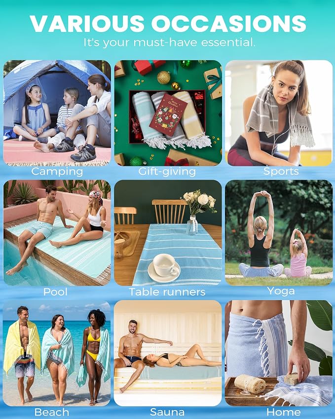 Antfuny 2 Packs Turkish Beach Towels Quick Dry Sand Free Soft Absorbent Extra Large XL Big Blanket Adult Oversized Bath Pool Swim Towel Lightweight Thin Fast Drying Sandless Compact No Sand Packabl