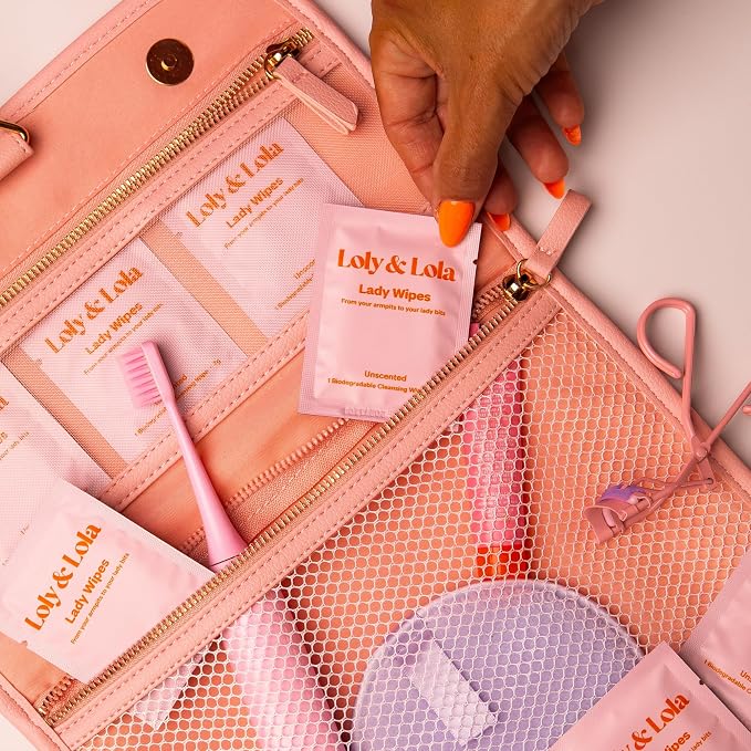 Loly & Lola Lady Wipes – Individually Wrapped Feminine Wipes | Travel Size, Biodegradable | pH Balanced (5–6) | Hypoallergenic, Fragrance Free | For Sensitive Skin, Gym, Period & On-the-Go Freshness