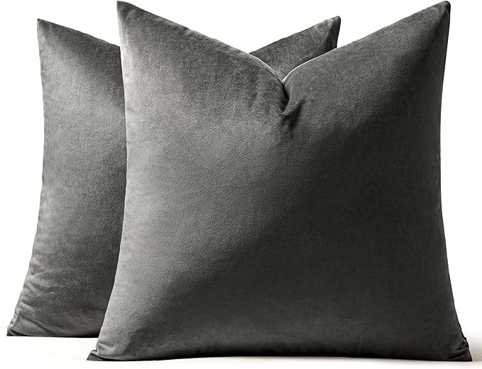 MIULEE Velvet Throw Pillow Covers 22x22 Inch Pack of 2 Medium Gray | Soft Solid Decorative Pillow Covers, Modern Luxury Home Decor, for Couch Chair Sofa Bedroom Livingroom