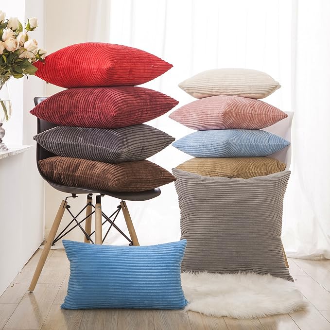 Home Brilliant Summer Decor Solid Supersoft Corduroy Pillow Cover 18x18 Decorative Velvet Throw Pillow Cover with Zipper for Bedroom Living Room, Sofa, Couch Bench, Light Blue, 18"x18" (45cm)