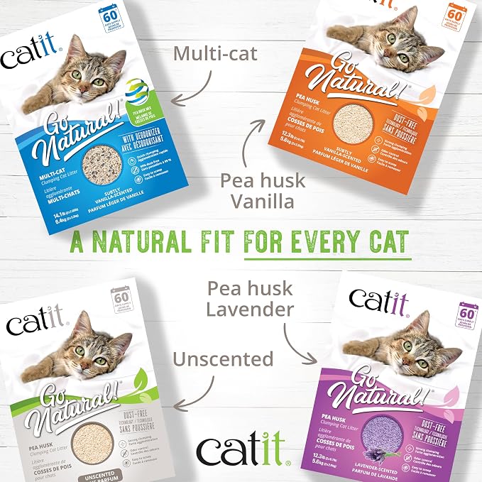 Catit Go Natural Pea Husk Clumping Cat Litter, Unscented, 12.3 lbs | Plant-Based, Eco-Friendly, Dust-Free & Flushable Cat Litter, Natural Clumping Formula, Low Tracking