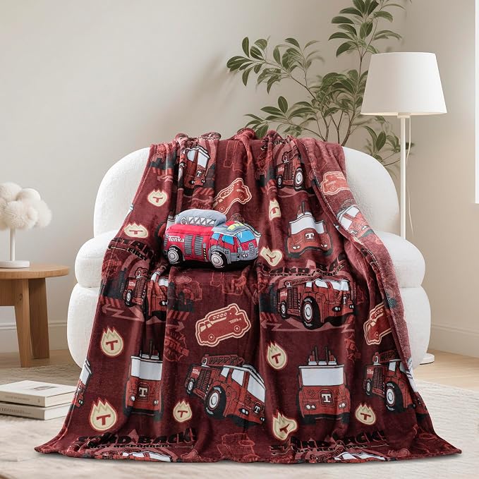 Northwest Hasbro Tonka First Responders Hugger Pillow & Silk Touch Throw Blanket Set, Fire Truck Stuffed Pillow, 50x60 Inch Blanket and 11 Inch Plushie