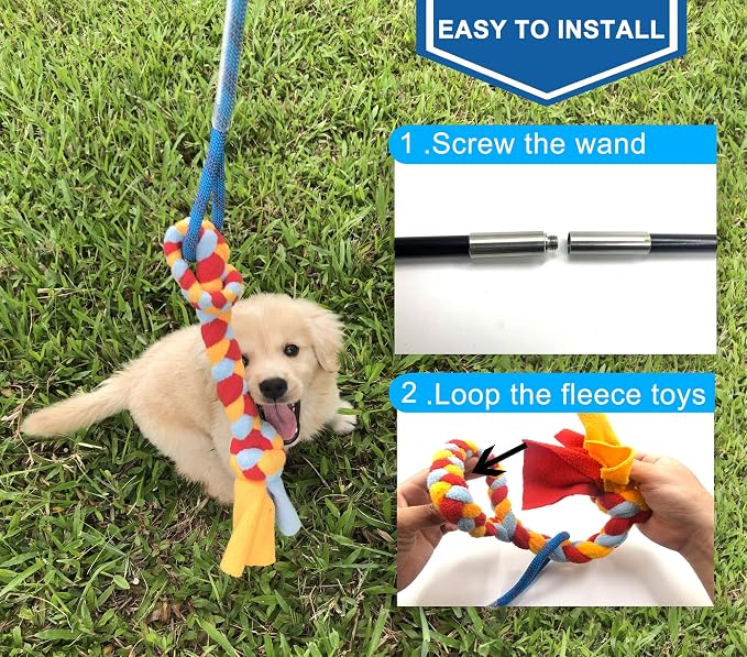 Interactive Flirt Pole Toy for Dogs Chase,Outdoor Exercise,Agility Training | Durable Teaser Wand with Pet Fleece Rope Tether Lure,for Small Medium Large Breeds High Energy Dogs Herding and Tug of war