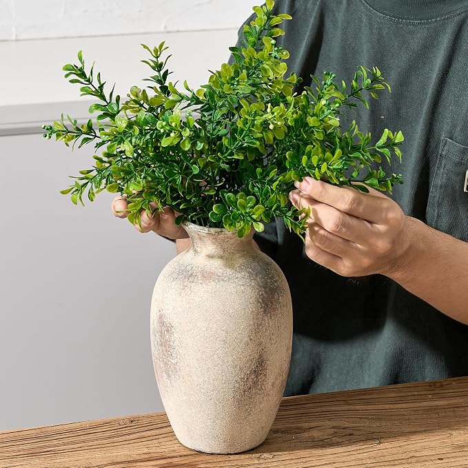 Ceramic Vintage Flower Vase Home Decor, 8.38" Rustic Terracotta, Antique Vase for Table, Living Room, Shelf, Mantel Decoration, Farmhouse- Brown