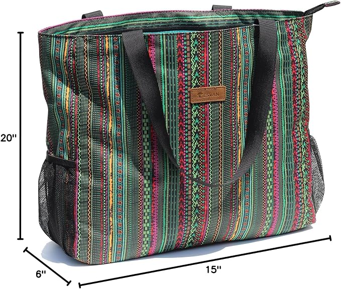 ESVAN LARGE BEACH BAG Water Resistant Lightweight 20 inch Women Oversize Tote Bag for Gym Beach Travel Pool Yoga Nurse