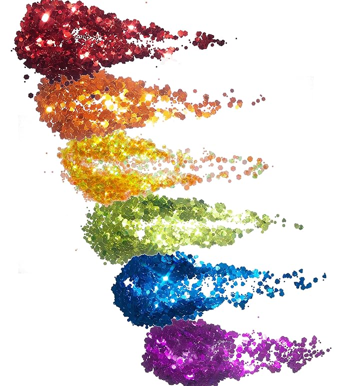 KARIZMA Love is Love. 6X 10g Chunky Face Glitter, Pride Rainbow, Hair Eye and Body Sparkles for Everyone. Rave and Cosmetic Makeup.
