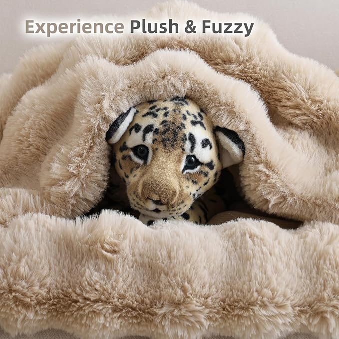 Faux Rabbit Fur Throw for Couch - Linen Bubble Blanket 60"x80" | Fluffy Plush Fuzzy Throw for Sofa & Bed, Super Soft Cozy Comfrt Blanket, Luxury Aesthetic Linen Decor Gift for Women