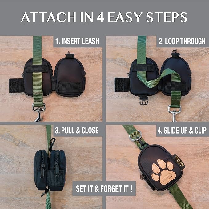 Dog Poop Bag Holder for Leash Dog Treat Pouch, Cute Premium Double Sided Bag Dispenser with Clip Attachment, Outdoor Training and Hiking, Hands Free for Dog Walking, THEO'S GOODS & CO.