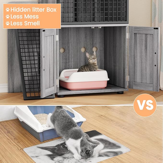 IDEALHOUSE Cat Litter Box Enclosure with Double Layer, Dark Grey | Double Layer Cat Litter Box Furniture with Ladder, Creates a Private Cat Space While Keeping Living Rooms Clean and Organized