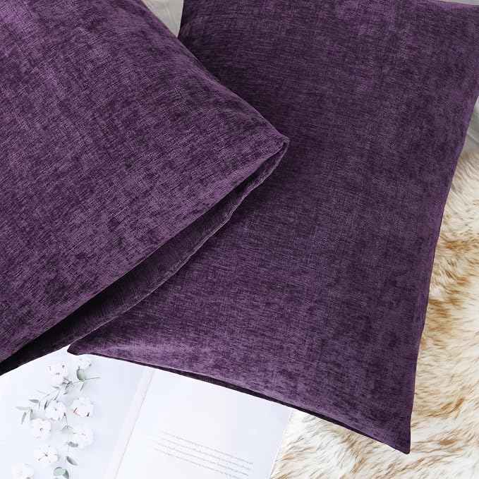 CaliTime Decorative Standard Throw Pillow Covers 26 X 20 Inches Plum Purple | Pack of 2, Cozy Chenille Cushion Cases for Sofa Bed Living Room Farmhouse Home