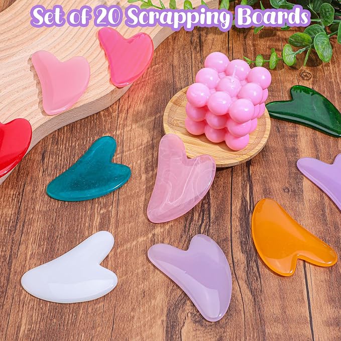 20 Pcs Gua Sha Facial Tool Resin Gua Sha Massage Tool Heart Shaped Guasha Stone Guasha Board for Face Body Skin Massage Spa Acupuncture Prevent Wrinkles (Multi Colors)