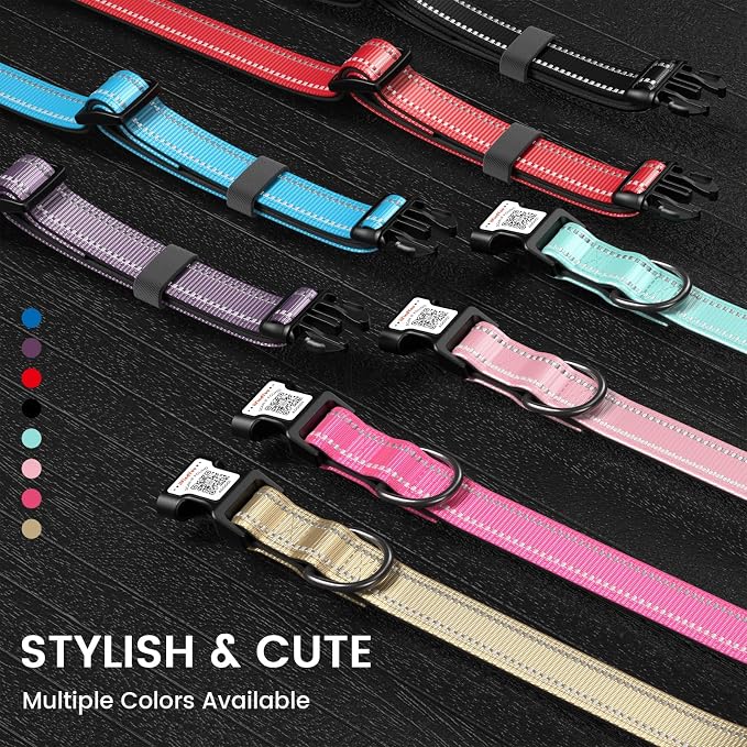 Personalized Dog Collar with QR Code Dog Tag, Wine 05 S | Anti-lost, 1000D nylon, reflective, padded, XS-L(8"-24"), QR buckle shares lost pet profile, location alerts when scanned
