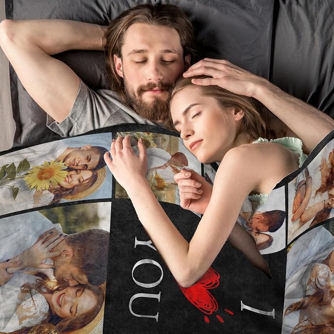 Personalized Blanket with Pictures, Custom Photo Blankets for Couples Gifts | Personalized Mother's Day Christmas Birthday Gifts for Mom Dad Wife Husband Him/Her, I Love You Anniversary Couple Gift