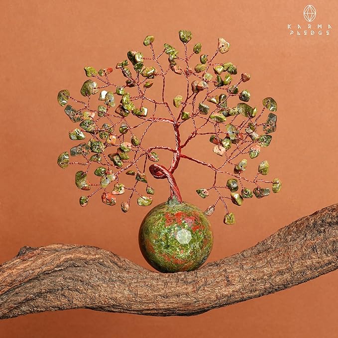 Crystal Tree of Life Birthday Gifts for Women, Handmade Home Decor, Office, Room Decoration, Unakite Healing Crystal Chakra Tree for Money, Positivity, Reiki, Good Luck Gifts for Her, Mom & Dad