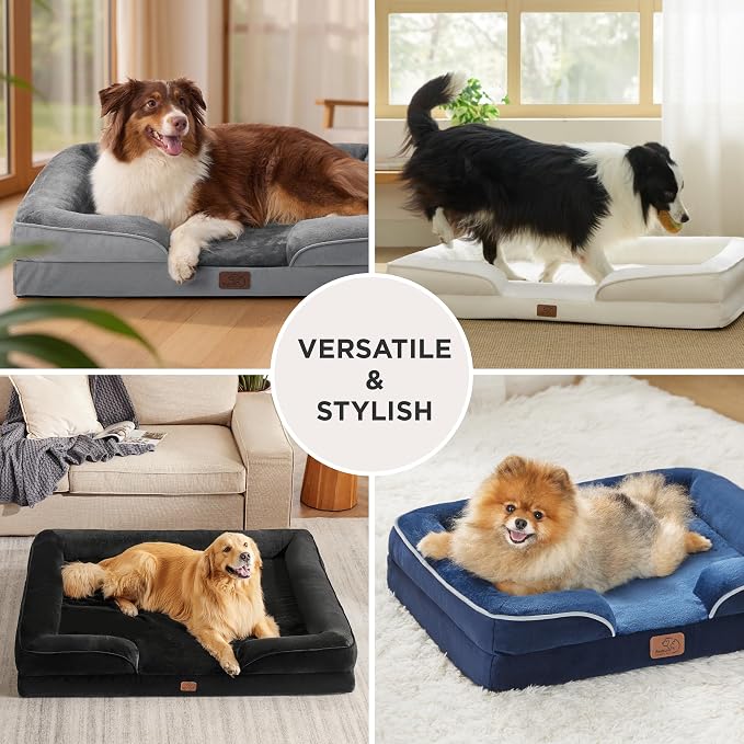 Bedsure Orthopedic Dog Bed Medium Size Dogs - Washable Small Medium Dog Cat Bed Waterproof, Comfort Cats Couch Sofa with Washable Removable Cover, Pets Bed with Nonskid Bottom, Grey, 28" (Pack of 2)