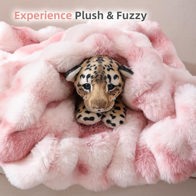 Faux Fur Throw for Couch - Tie-dye Pink Bubble Blanket 50"x60" | Fluffy Plush Fuzzy Throw for Sofa & Bed, Super Soft Cozy Comfrt Blanket, Luxury Aesthetic Pink Decor Gift for Women