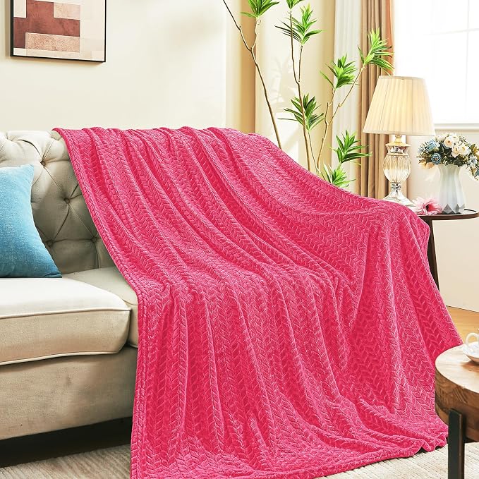 inhand Hot Pink Fleece Throw Blanket for Women, Super Soft Cozy Blankets for Mom, All Season Lightweight Fuzzy Blanket for Couch Sofa Chair, 50×60 Inches