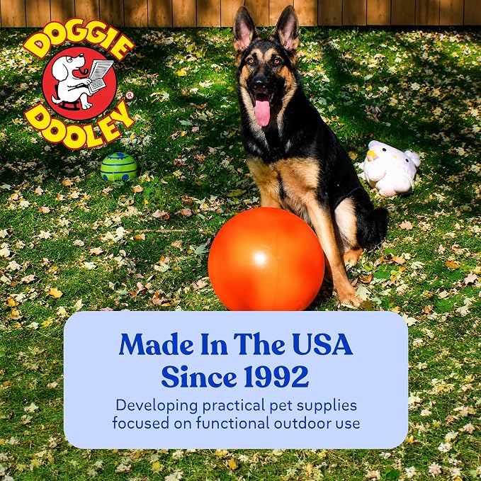 Doggie Dooley Virtually Indestructible Dog Ball - 14 Inch Hard Plastic Interactive Dog Toy for Large Breeds Over 75+ lbs - Built for Herding & Push Play - Floats in Water, Made in USA - Blue