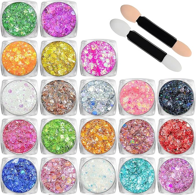 Body Glitter Face Glitter Makeup Festival Glitter, 20 Colors Face and Body Glitter Gel, Hair Glitter Gel, Body Makeup