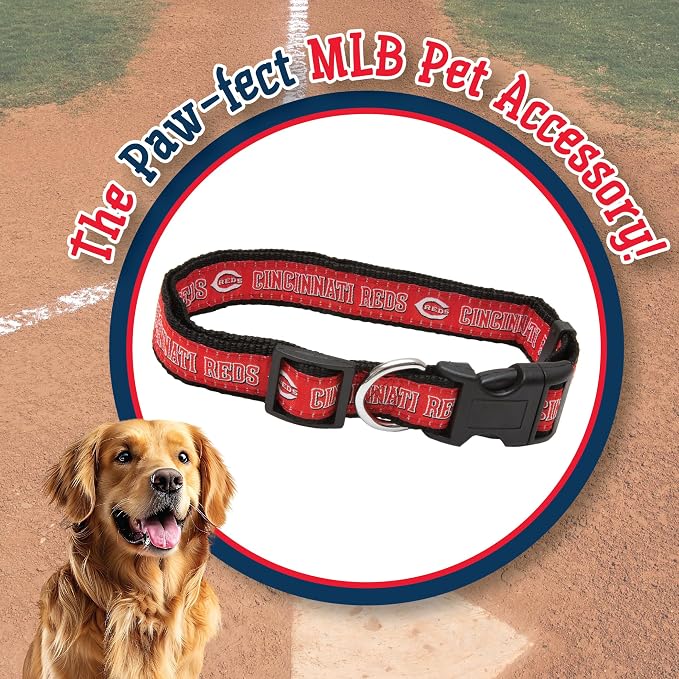 MLB Cincinnati Reds Licensed PET COLLAR- Heavy-Duty, Strong, and Durable Dog Collar. Available in 29 Baseball Teams and 4 Sizes