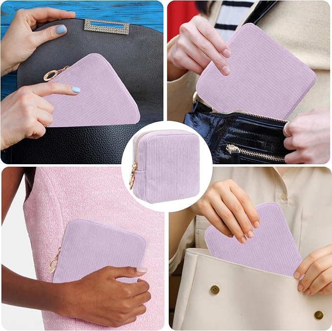 Period Bag for Girls, Corduroy Sanitary Napkin Storage Bag, Period Pouch & Tampon Holder, Feminine Care Organizer(Purple)