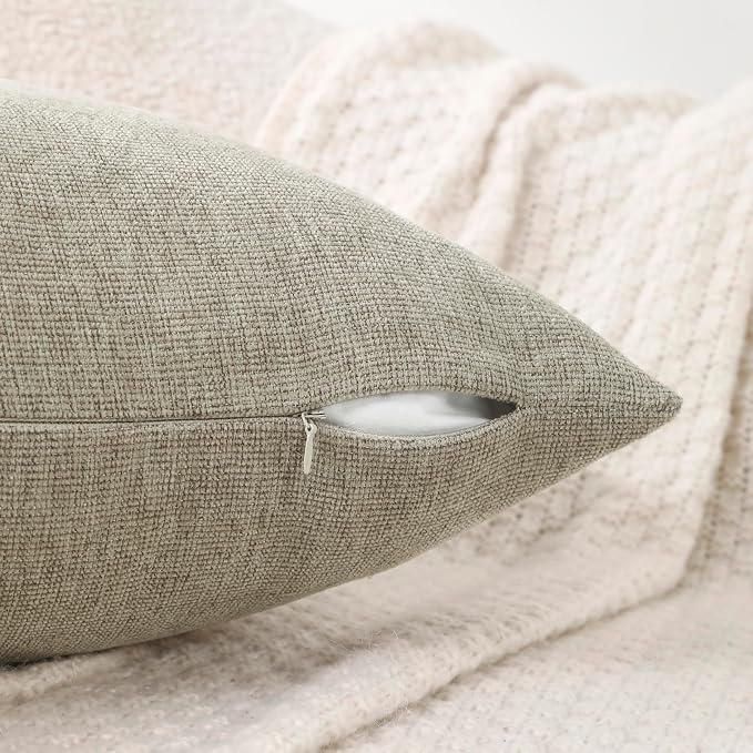 Pack of 2 Decorative Chenille Throw Pillow Covers, 16x16, Camel | Square Soft Cozy Concise Pillow Covers Modern Farmhouse Couch Cushion Cases for Sofa Bed Living Room Home Decor