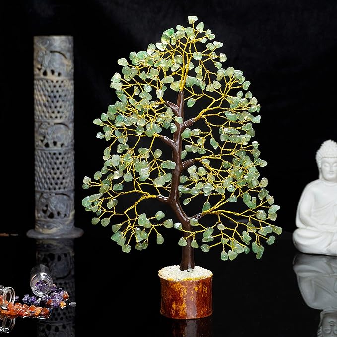 "Green Jade Chakra Tree of Life Crystal Tree for Positive Energy, Feng Shui Home Decor - Handmade Gemstone Tree, Money Tree Bonsai - Green Healing Crystals, Wealth & Good Luck Stones Spiritual Gift"