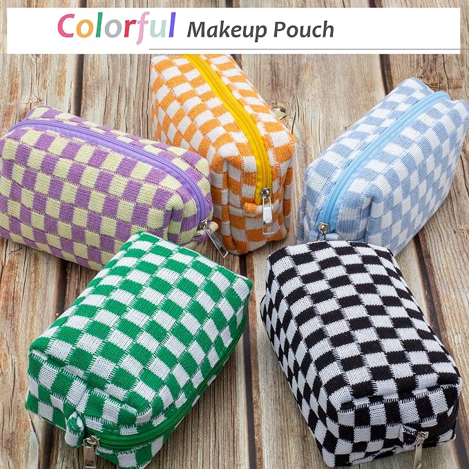 PAZIMIIK Checkered Makeup Bag for Purse Portable Zipper Make Up Pouch Small Cosmetic Case for Travel Accessories (2PCS Black Green)