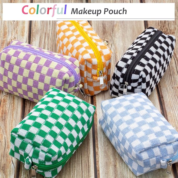 PAZIMIIK Checkered Makeup Bag for Purse Portable Zipper Make Up Pouch Small Cosmetic Case for Travel Accessories (Green)