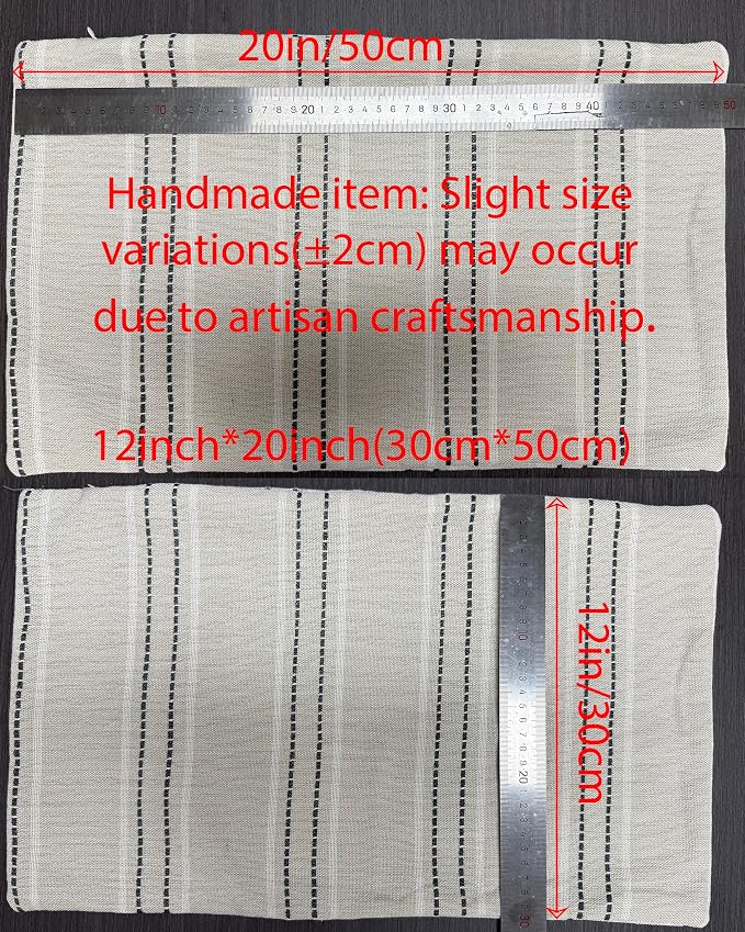Hckot Hand Made Throw Pillow Covers 12x20 Set of 2 Striped Pillow Covers Textured Linen Decorative Pillows Lumbar Cushion Covers for Sofa Couch Bed Living Room Farmhouse Decor, Grey