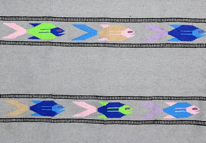Open Road Goods Thick Mexican Yoga Blanket - Serape Fish Design - Handmade (Grey)