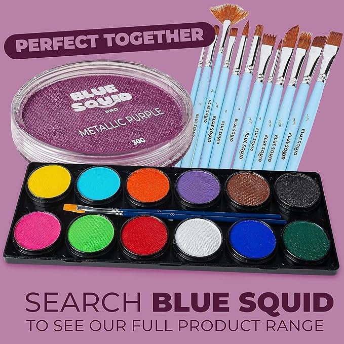 Blue Squid Face Paint Water Based Single Cake Professional Face Paint & Body Paint - Water Activated, Kids Adults Face Painting for Costume, Halloween Makeup, Cosplay - Metallic Purple Face Paint 30g